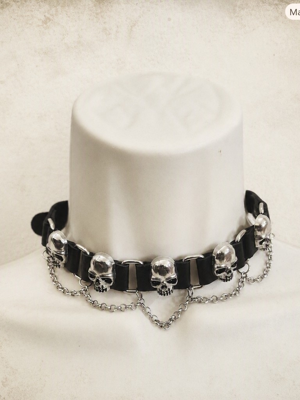 Edgy Black Leather Choker Necklace with Silver Skull Accents